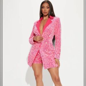 Sparkling Pink Sequin Blazer Romper 1x hot pink birthday party cocktail fashion